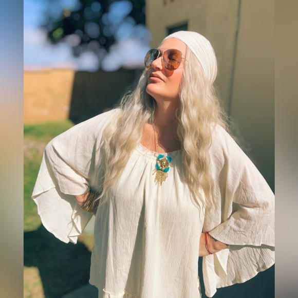 BOHO NATURAL ANGEL SLEEVE MINI FROCK DRESS - Picture 3 of 5